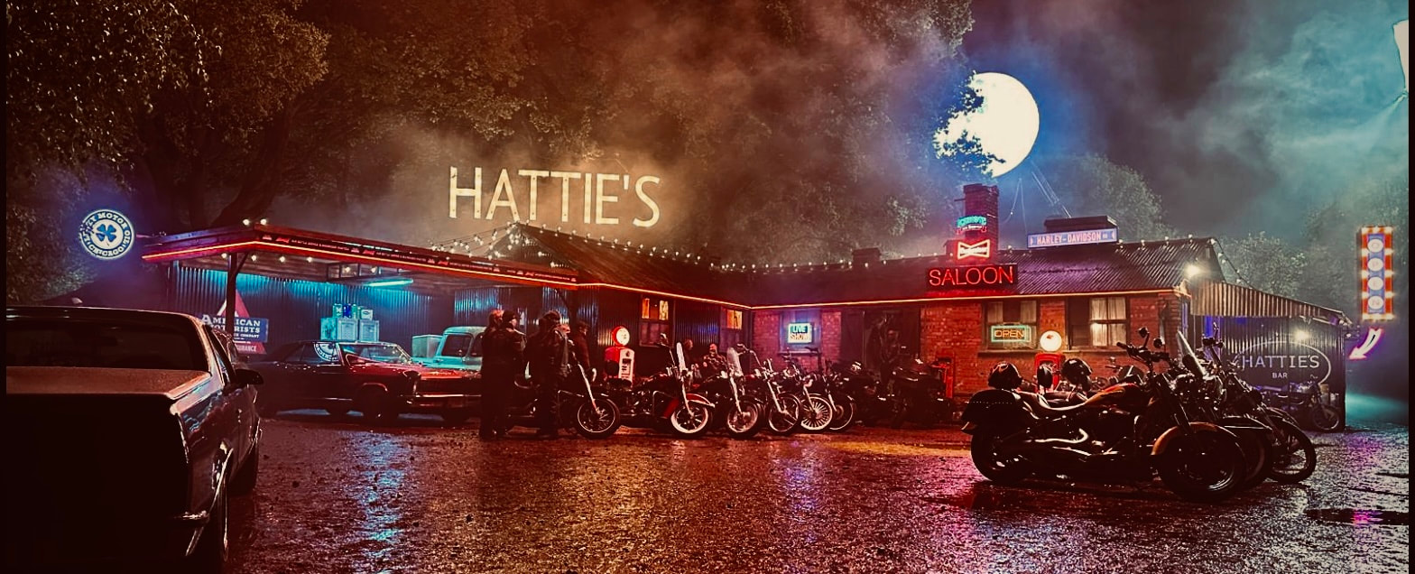 Hattie's Saloon — dressed set, exterior night